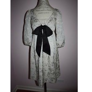 Max and Cleo Jacquard Print Empire Gold Bow Dress